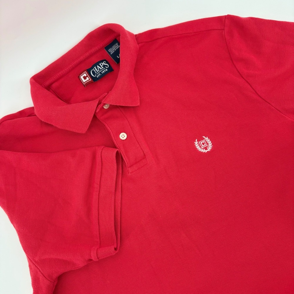 Chaps L Polo Shirt Red Short Sleeve‎ Logo Casual Cotton Top Classic Preppy